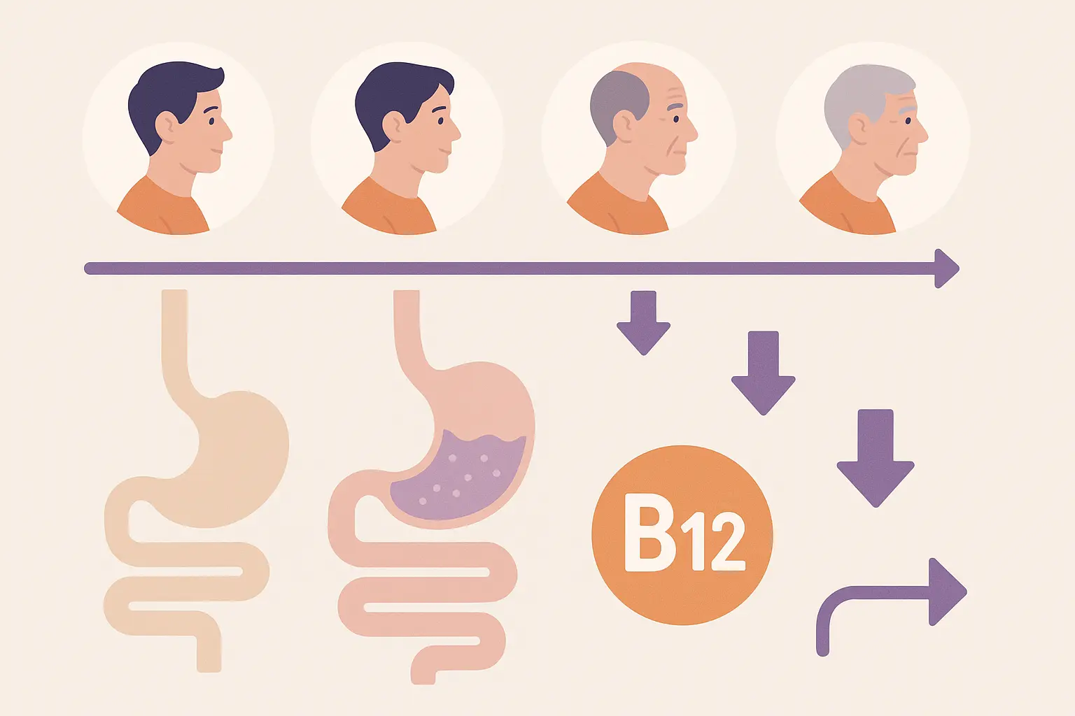Graph showing declining B12 absorption rates with age