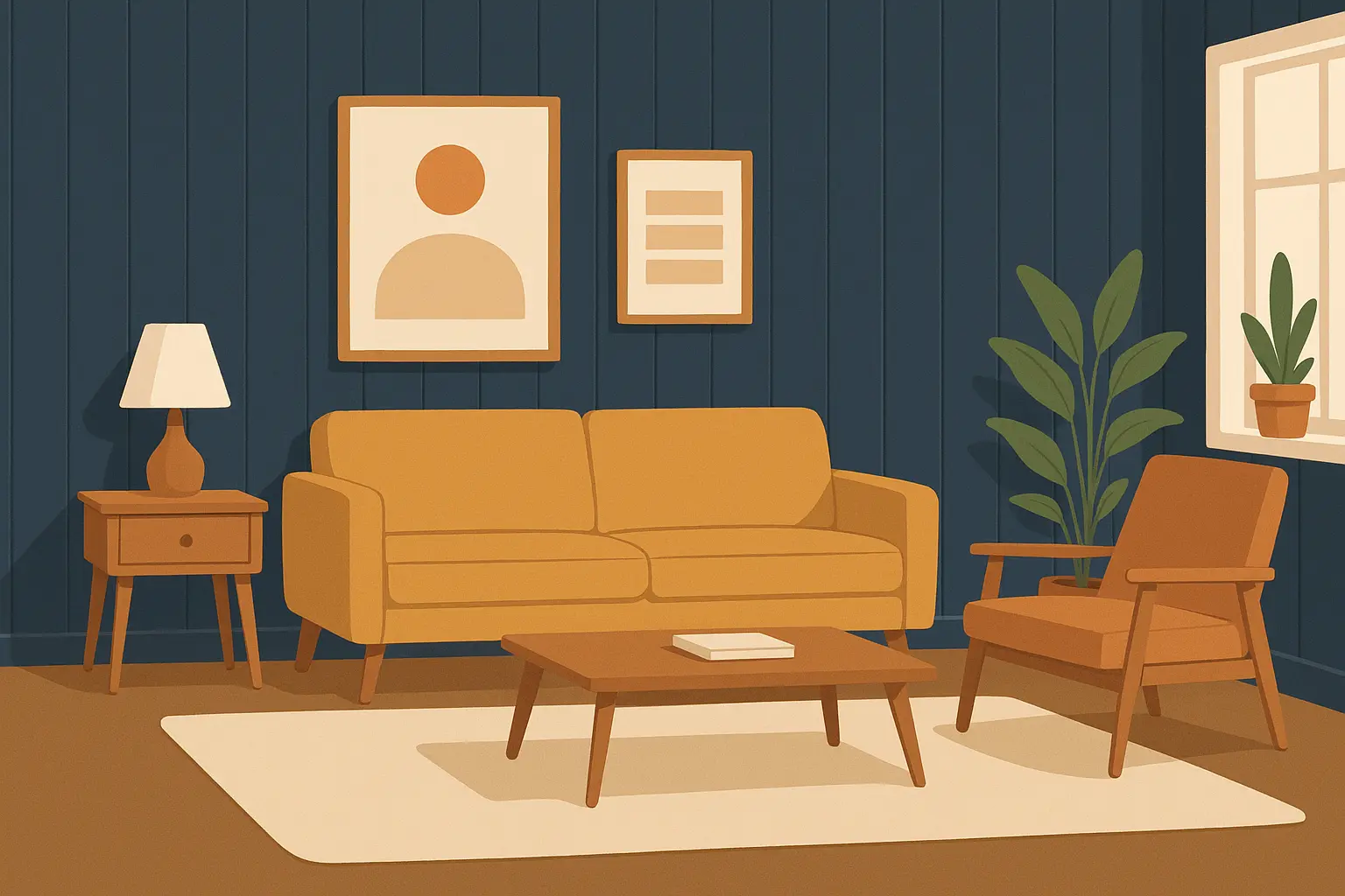 Bold navy accent wall paint transformation on wood paneling