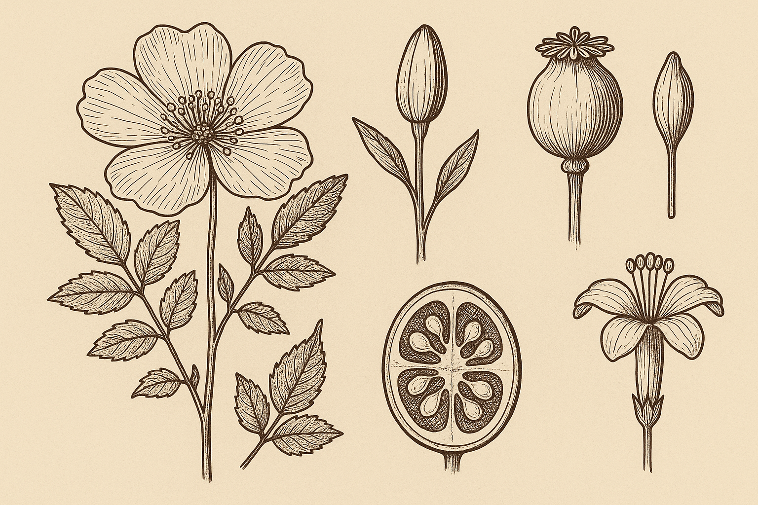 Botanical illustration style chest tattoo with scientific plant details