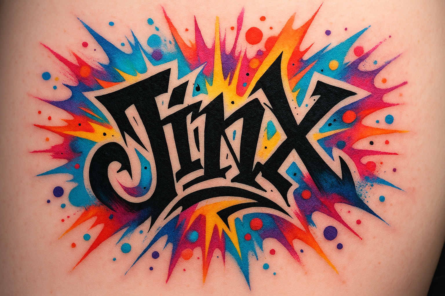 Jinx playful typography tattoo design