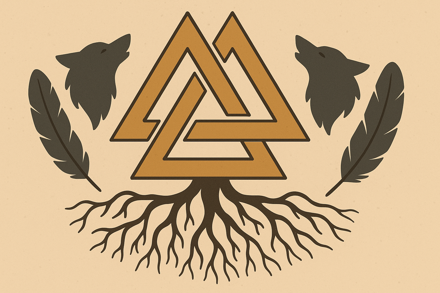 Tree root valknut design with organic flowing branches