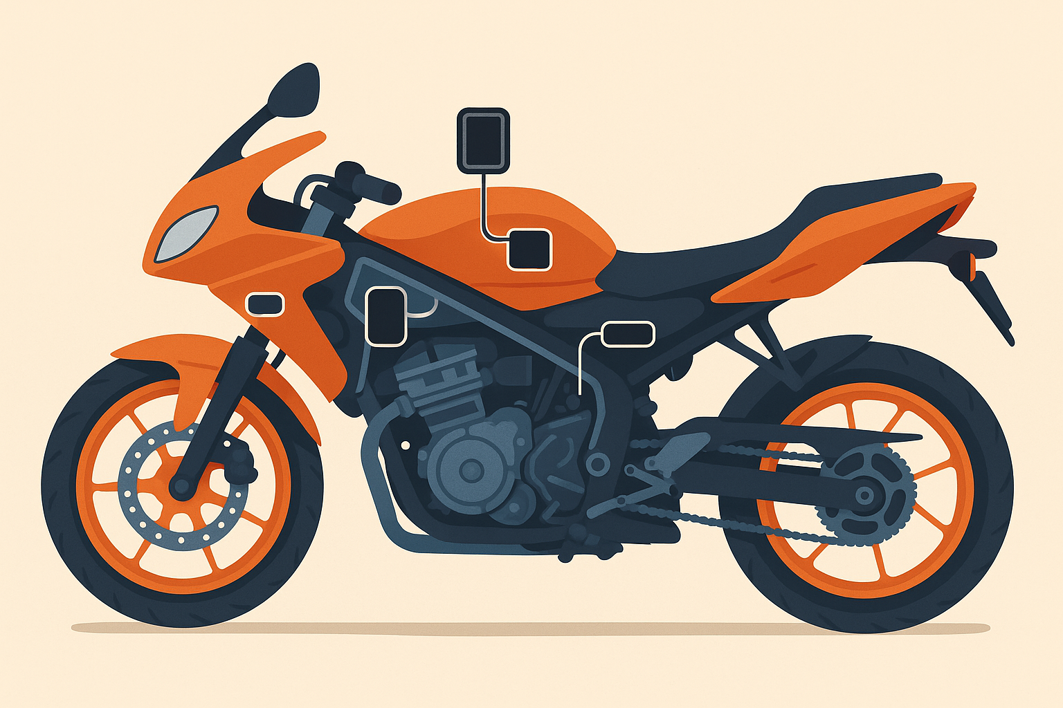 Motorcycle GPS tracker placement locations diagram