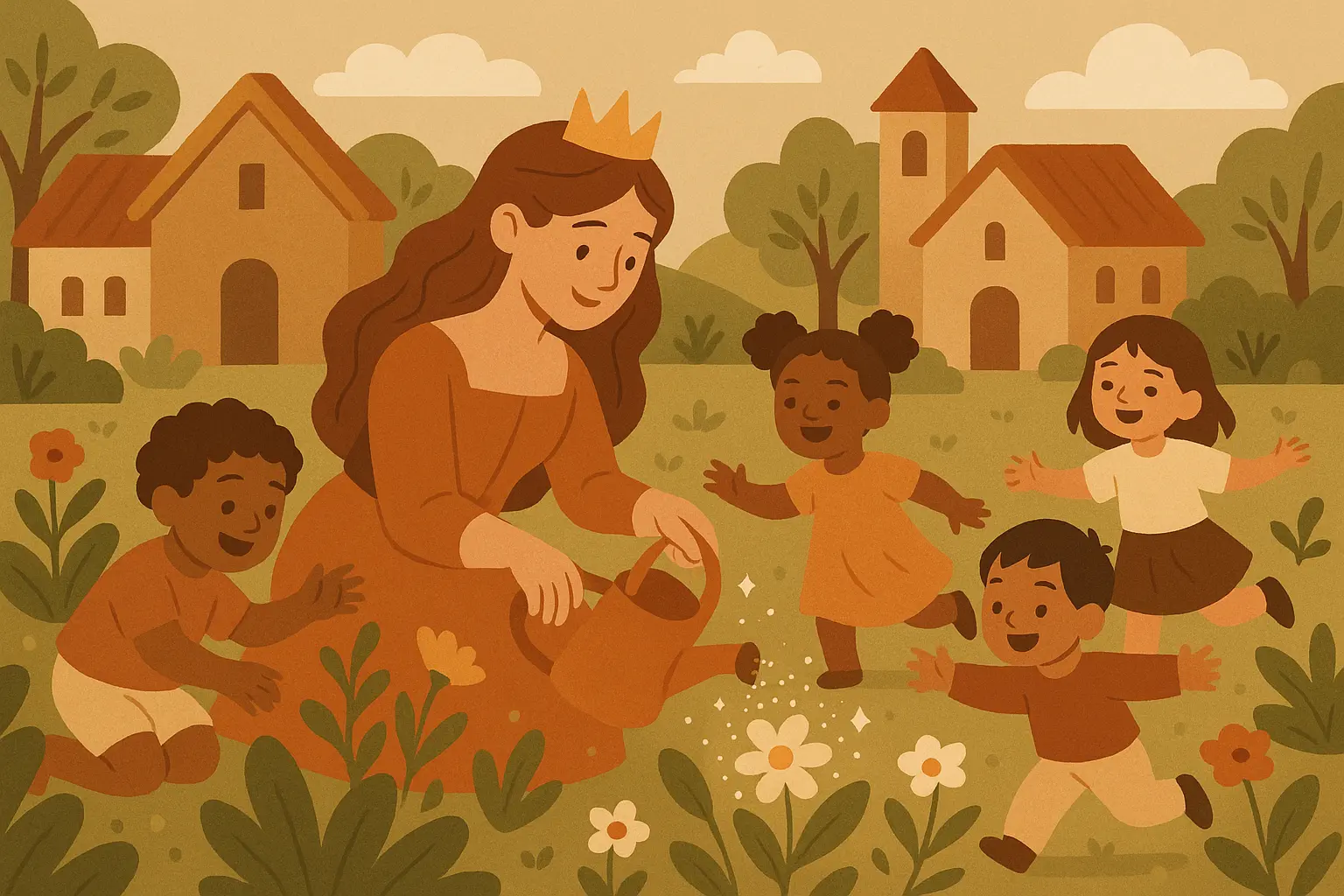 Princess friendship garden story illustration