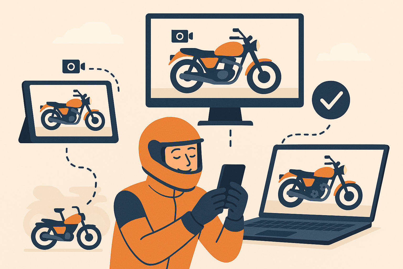 Complete motorcycle camera setup in action