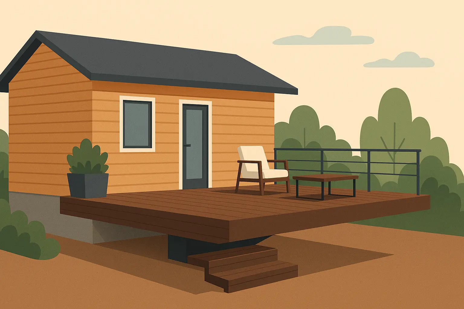 Floating platform back porch addition