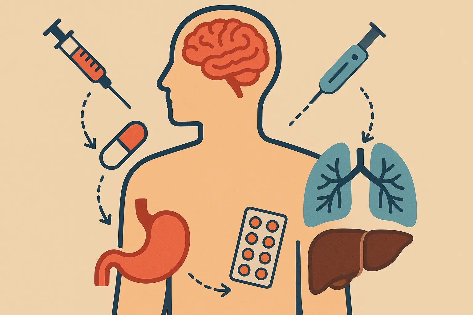 Targeted symptom treatment showing different physiological pathways