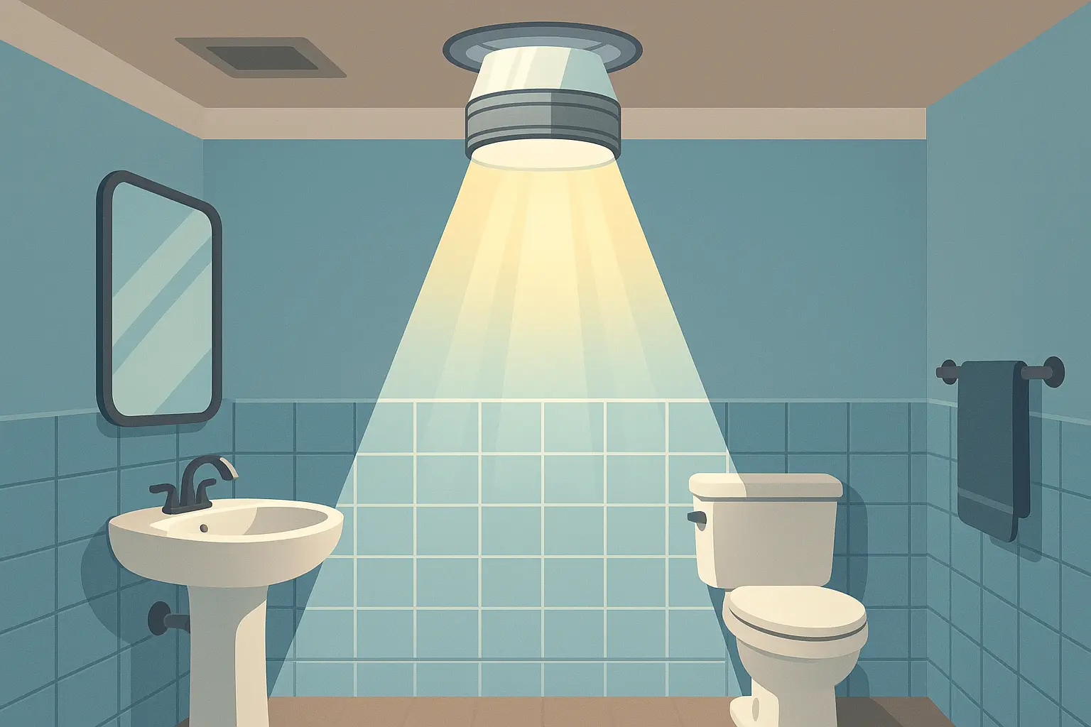 Solar tube skylight illuminating green bathroom design