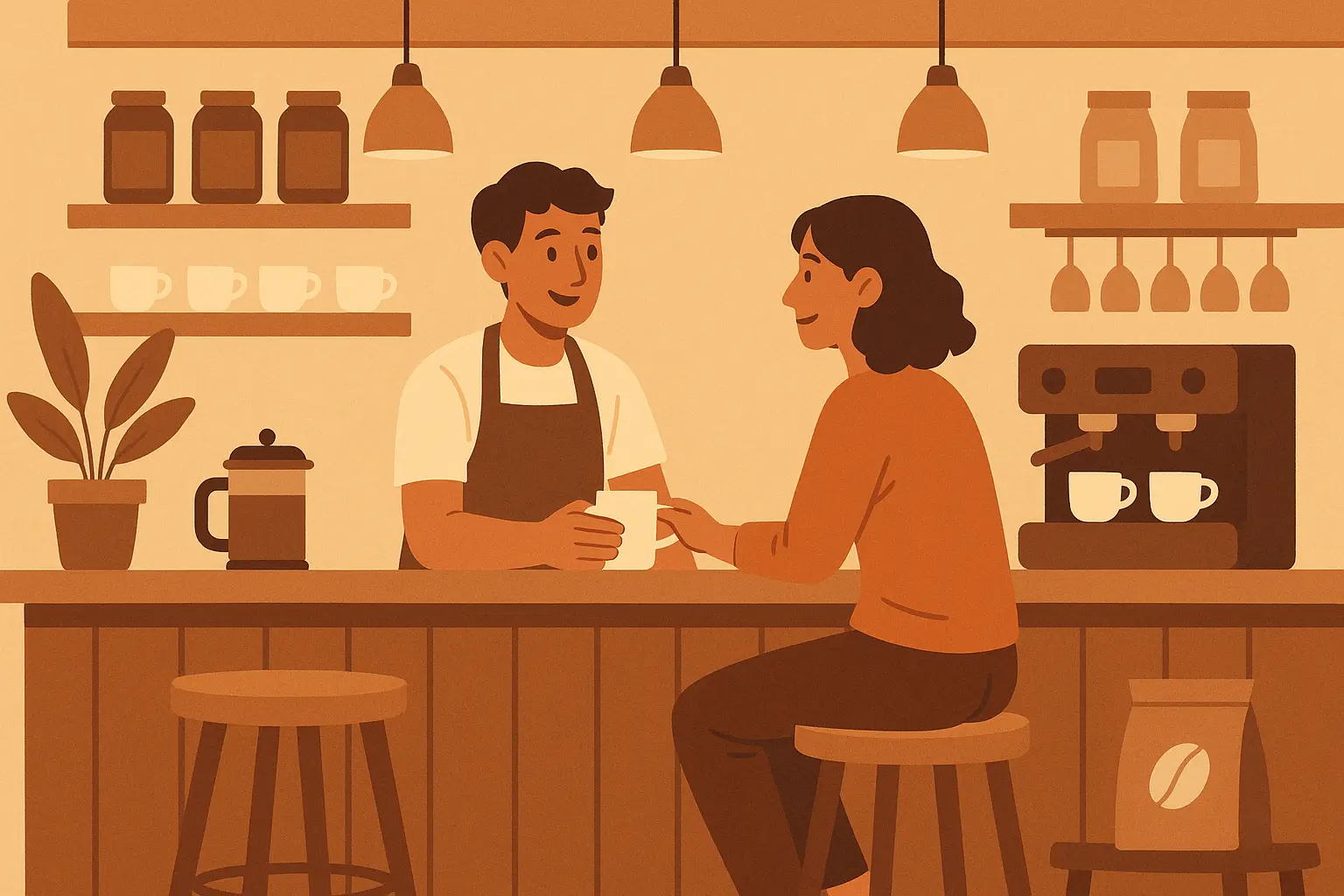 Coffee shop romance scene