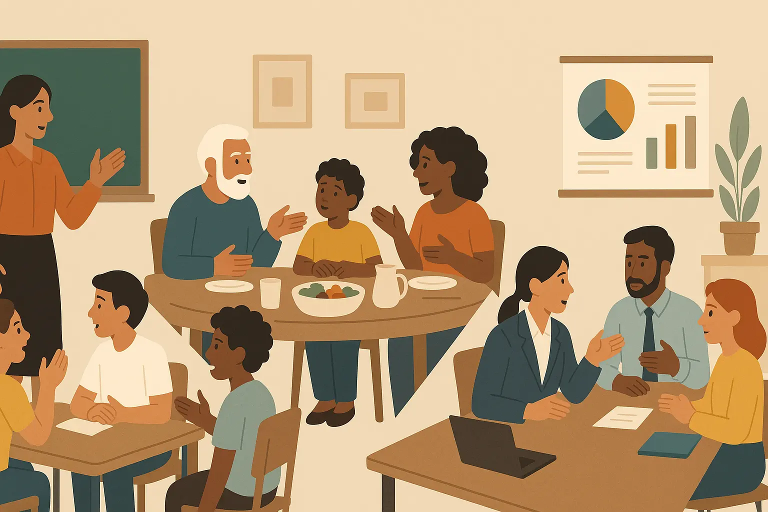 Group discussion about moral stories in educational setting