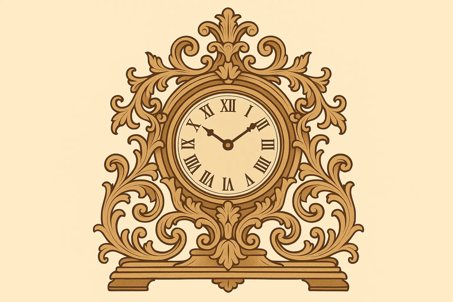 Baroque-style ornate clock tattoo with elaborate scrollwork
