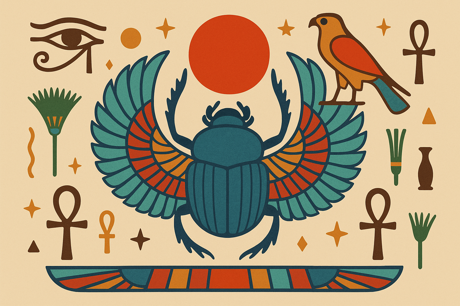 Cultural beetle tattoo with symbolic elements