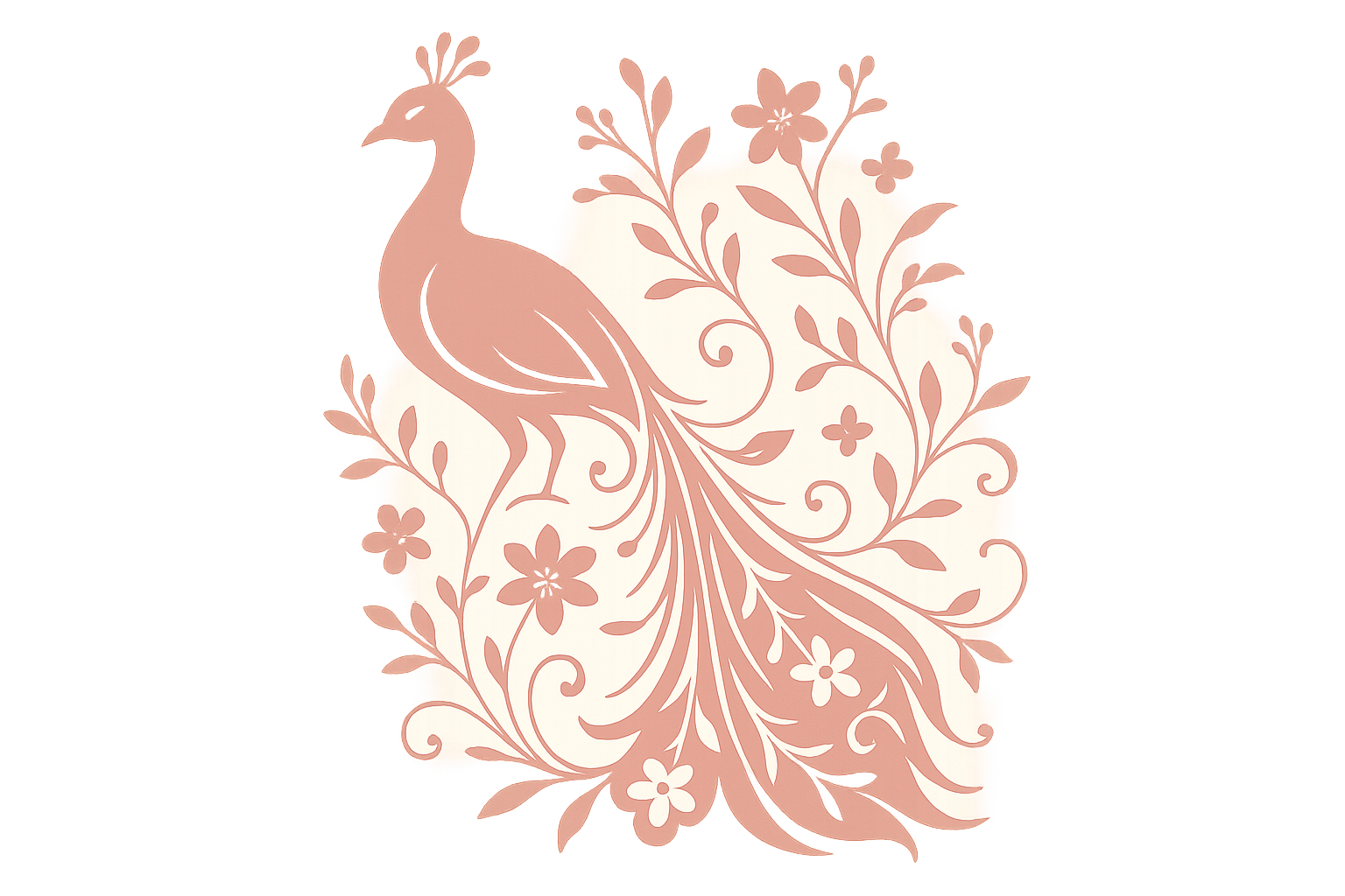 Feminine peacock tattoo with floral elements