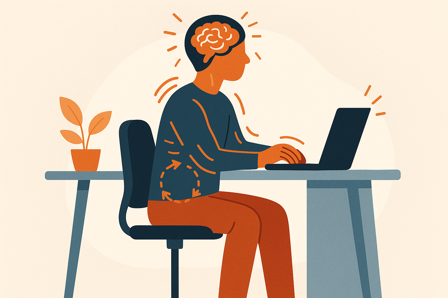 Person sitting at desk with metabolic activity visualization