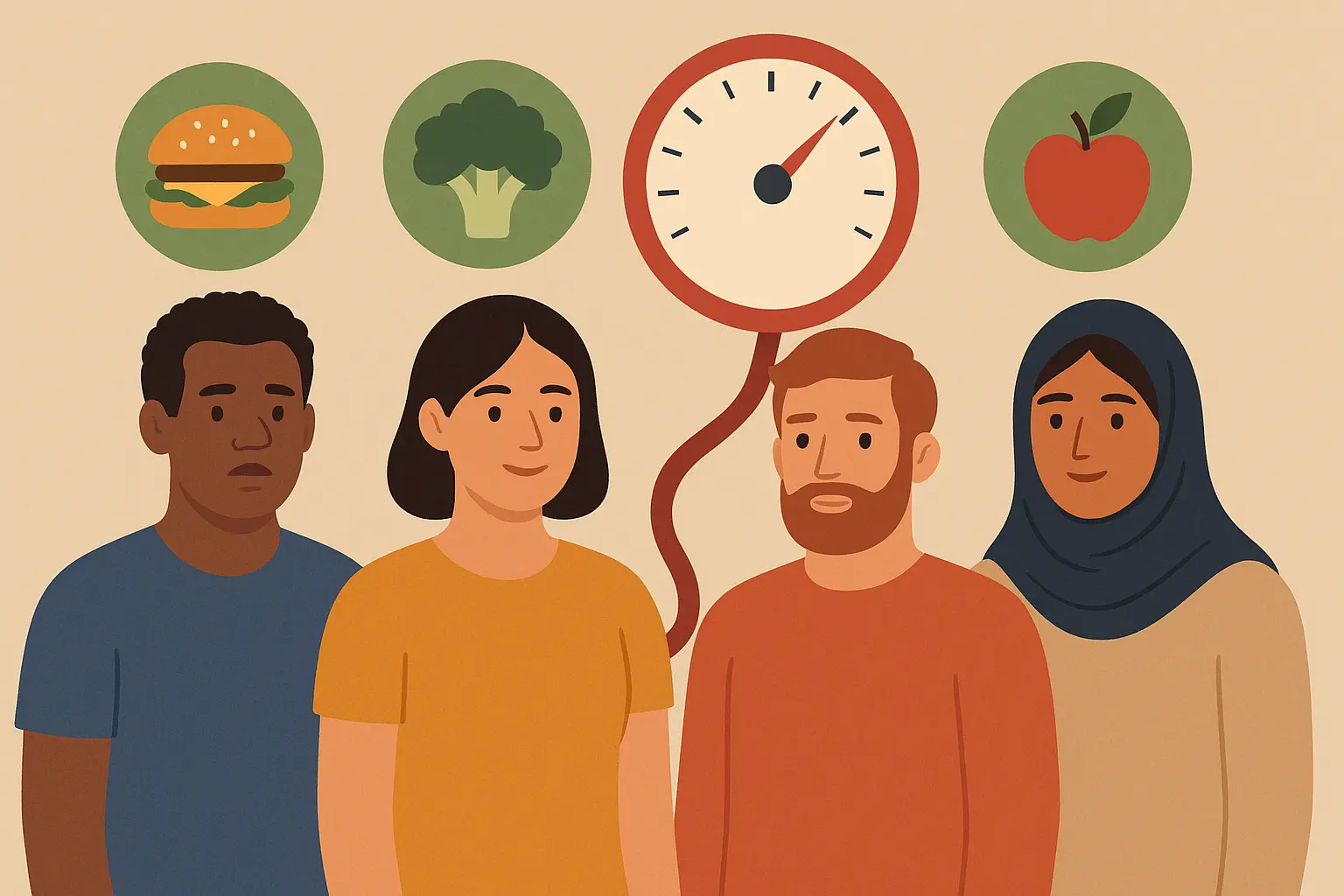 Diverse group of people representing different ethnicities and dietary backgrounds