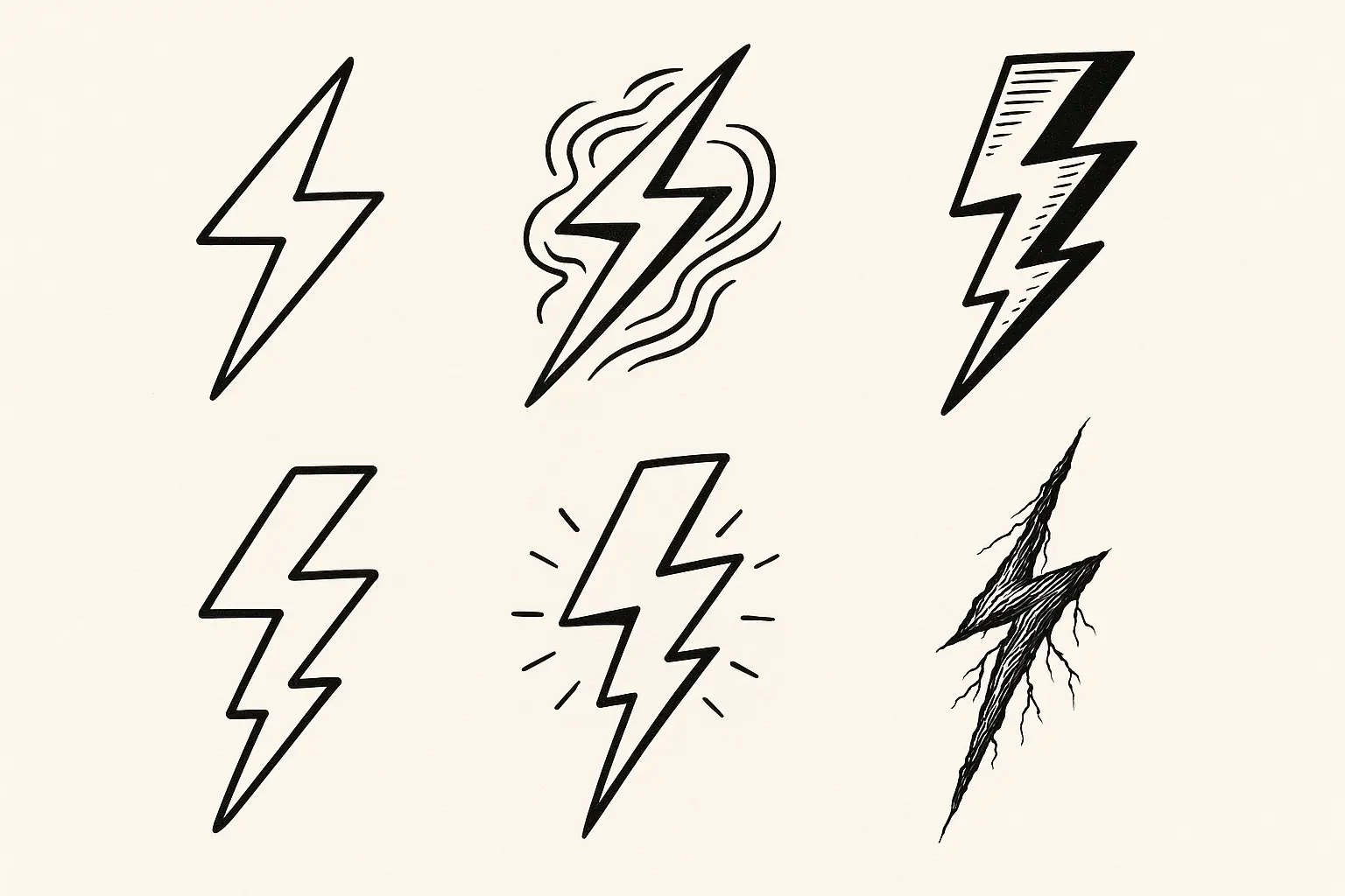 Single lightning bolt artistic variations