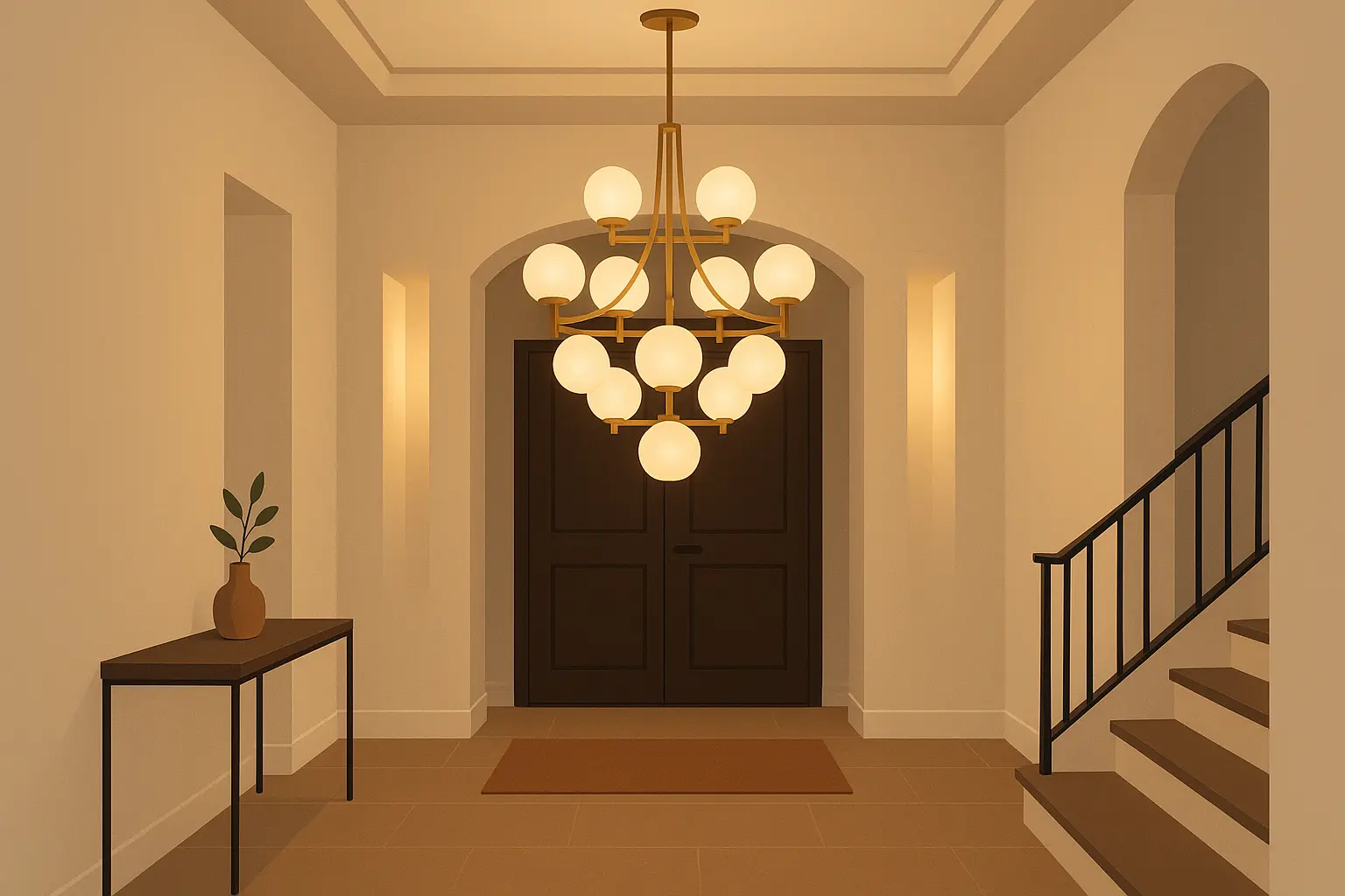 Statement chandelier in elegant entryway