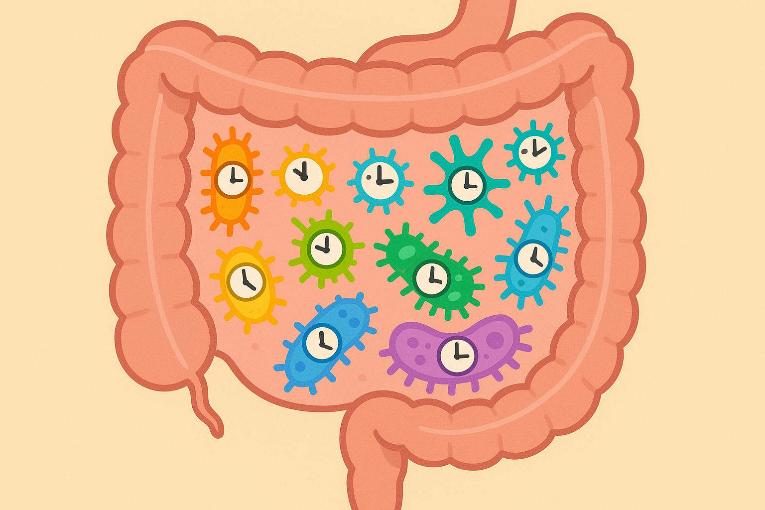 Illustration of gut bacteria activity patterns throughout the day
