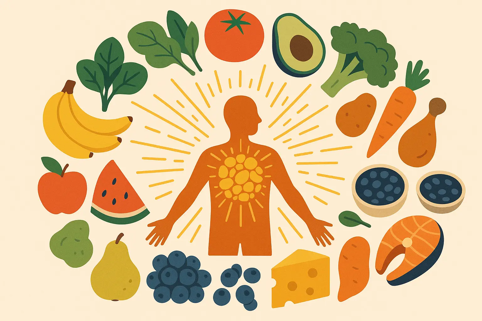 Longevity nutrition concept with healthy foods