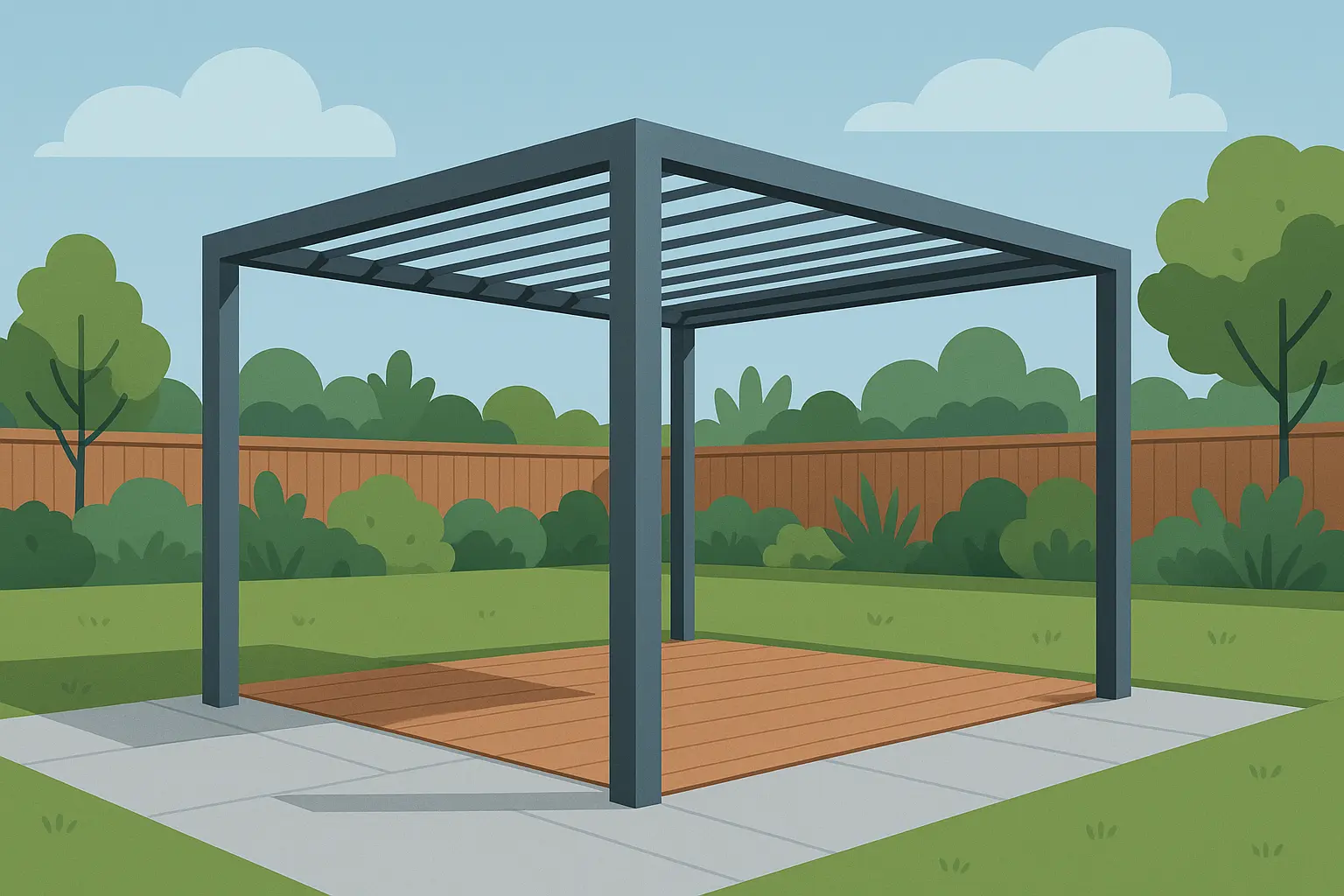Modern steel frame gazebo with clean lines