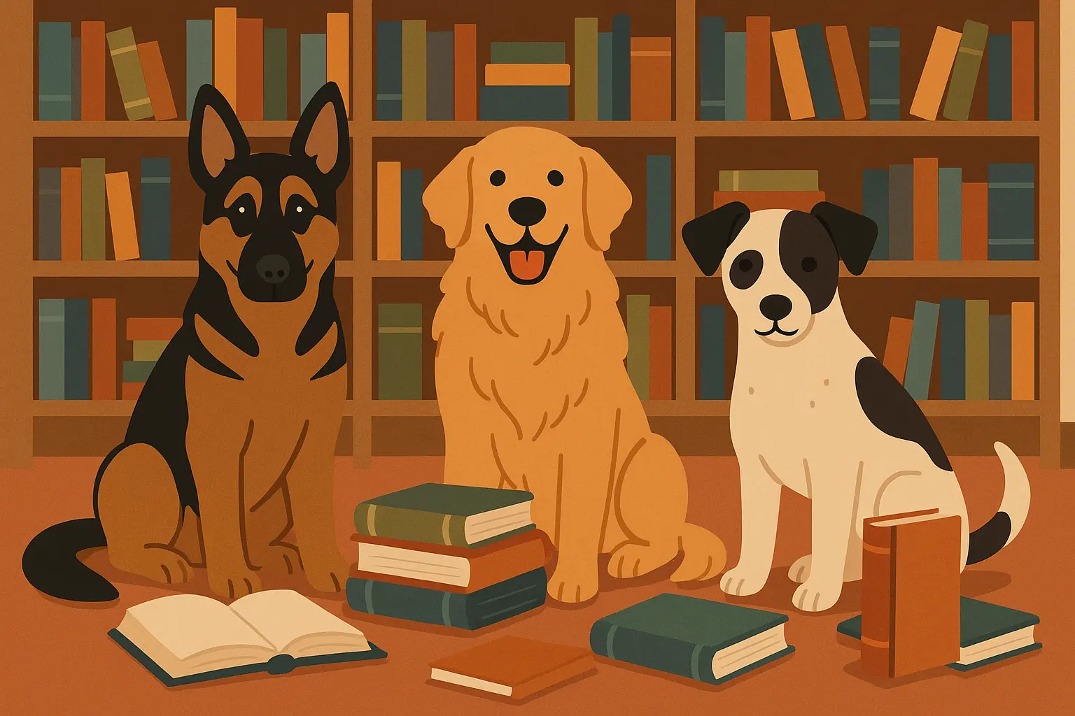 Dog and owner reading together