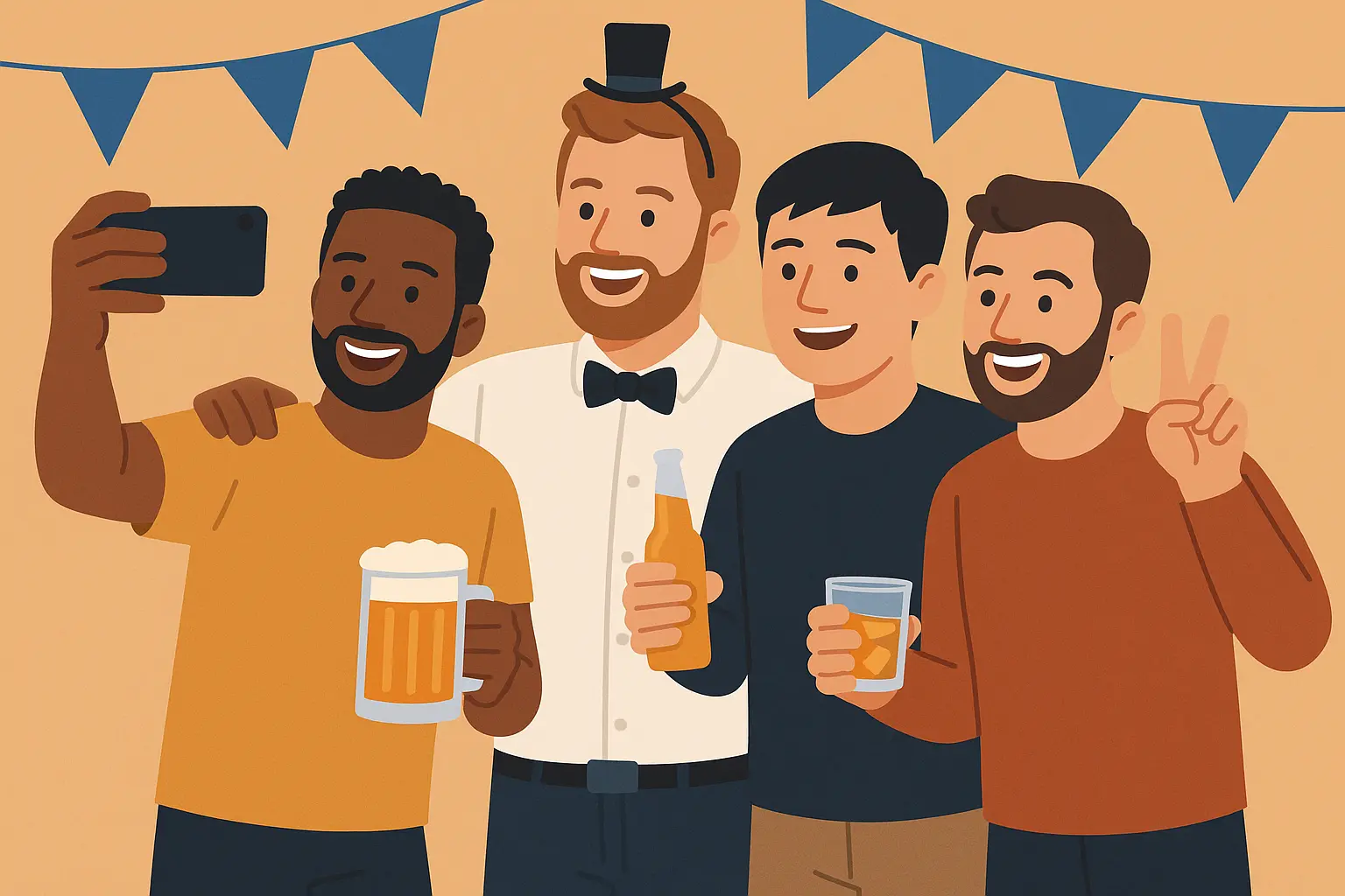 Bachelor party group photo with friends celebrating