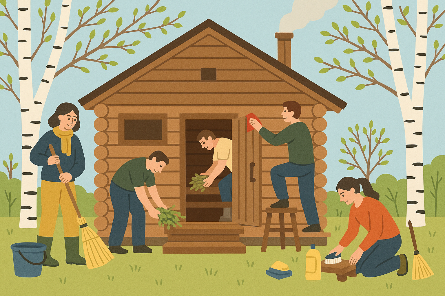 Finnish spring sauna maintenance and renewal activities
