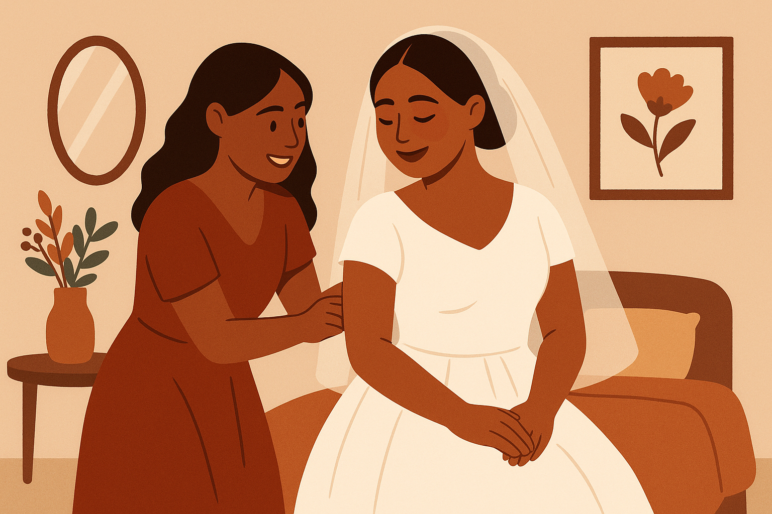 Best friends laughing together at wedding