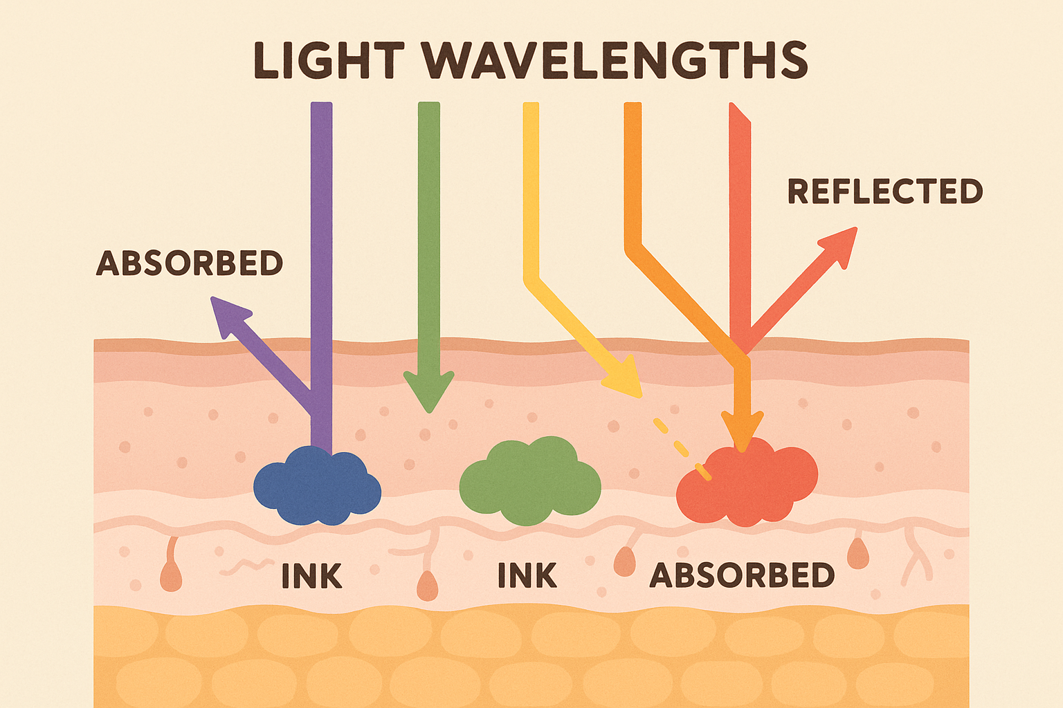 Light wavelength effects on tattoo ink