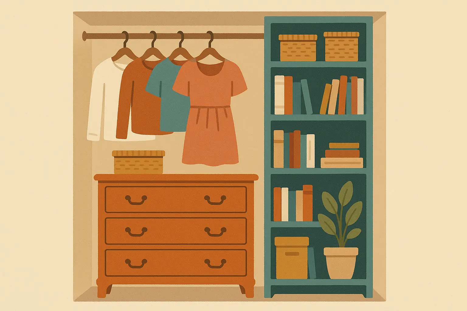 Repurposed furniture used for closet storage