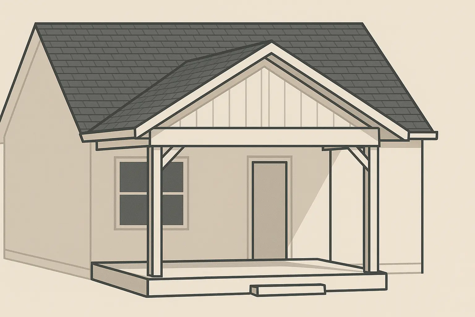 Traditional gabled roof back porch addition