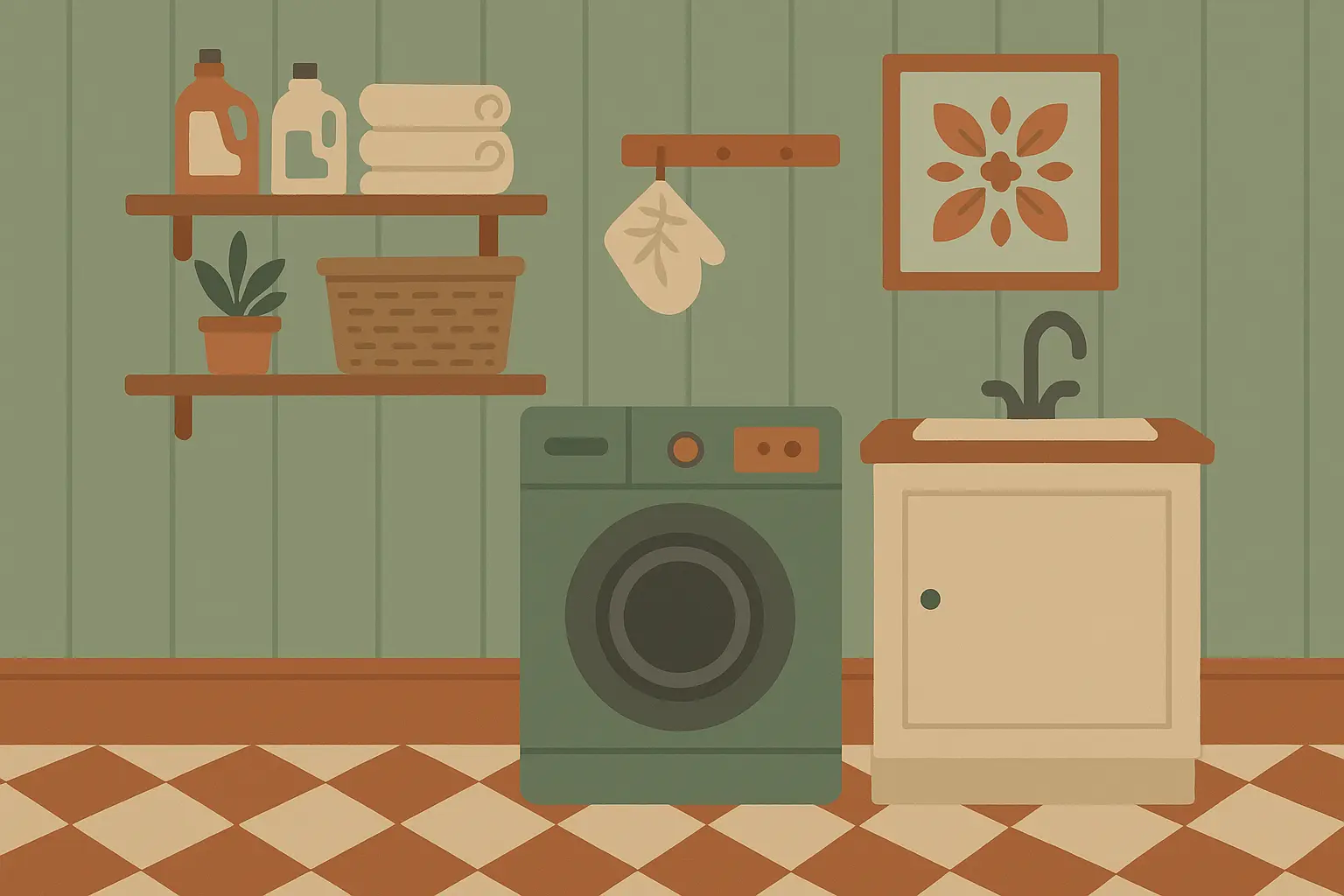 Stylish utility room with coordinated color scheme and wall treatments