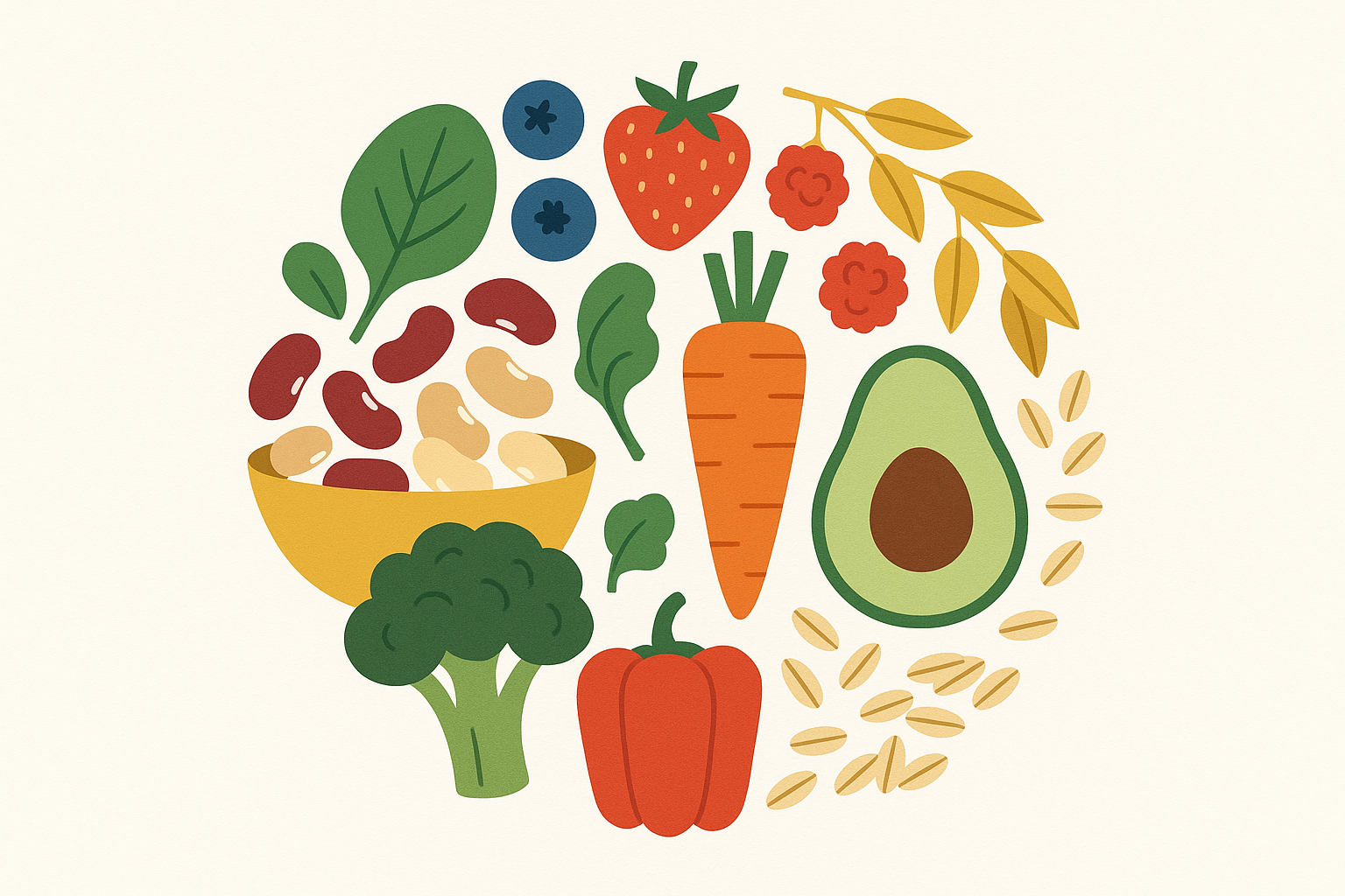 High-fiber foods arranged for weight loss
