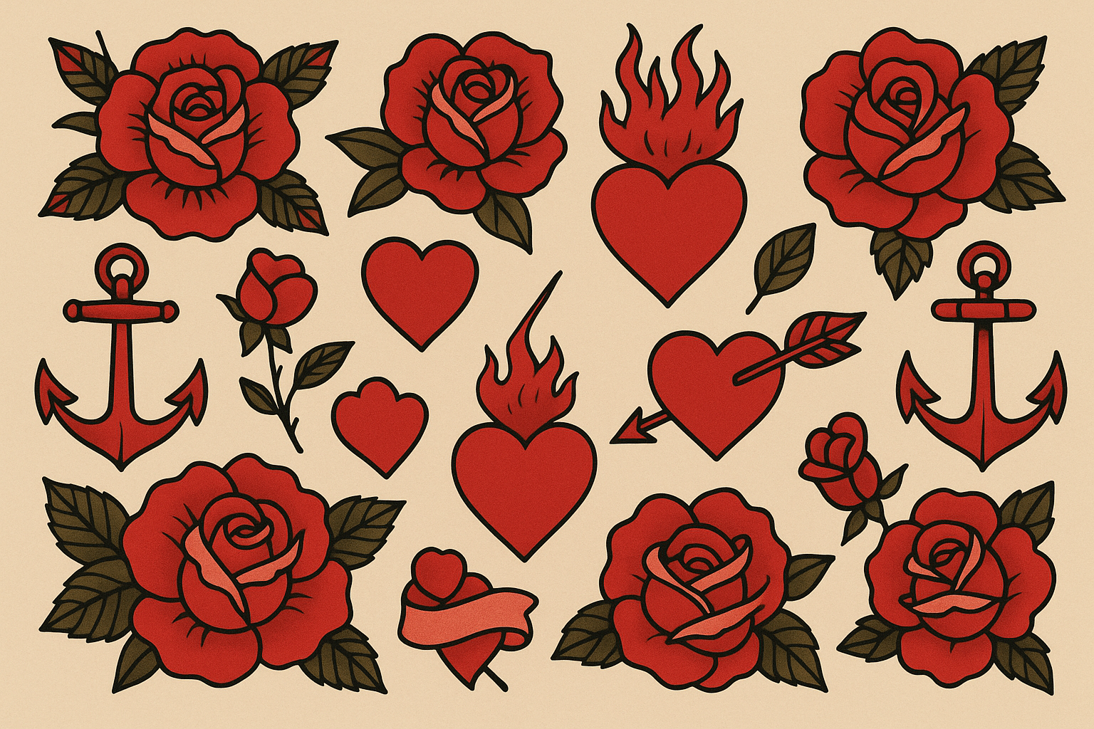 Traditional red tattoo designs collection