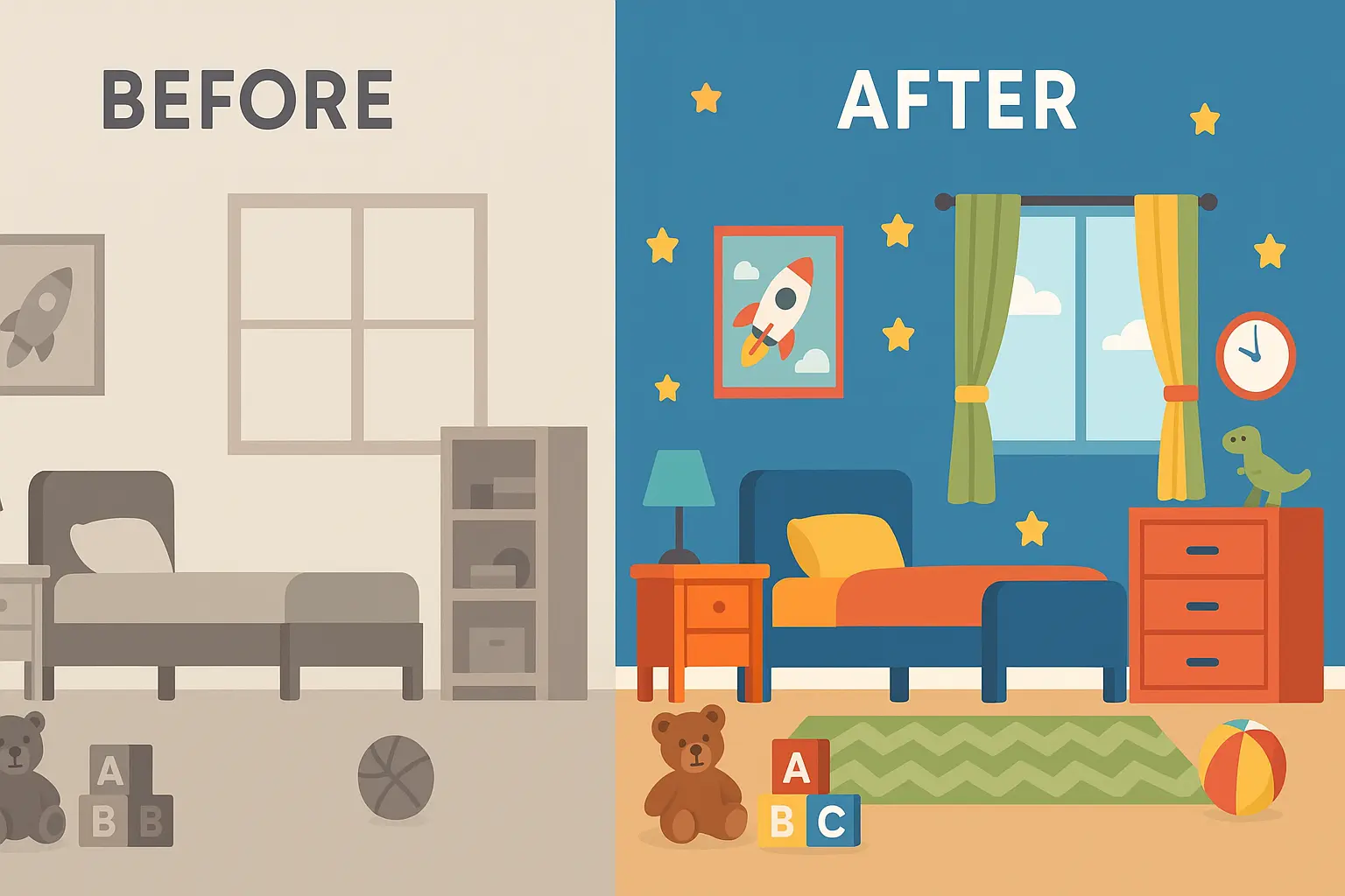 Modern boy's bedroom with space theme