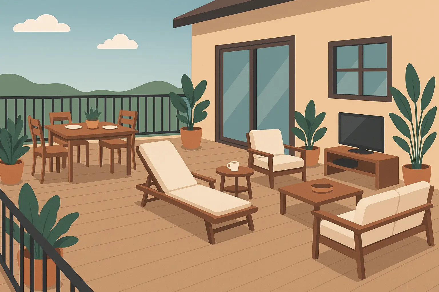 Large balcony entertainment spaces and luxury features