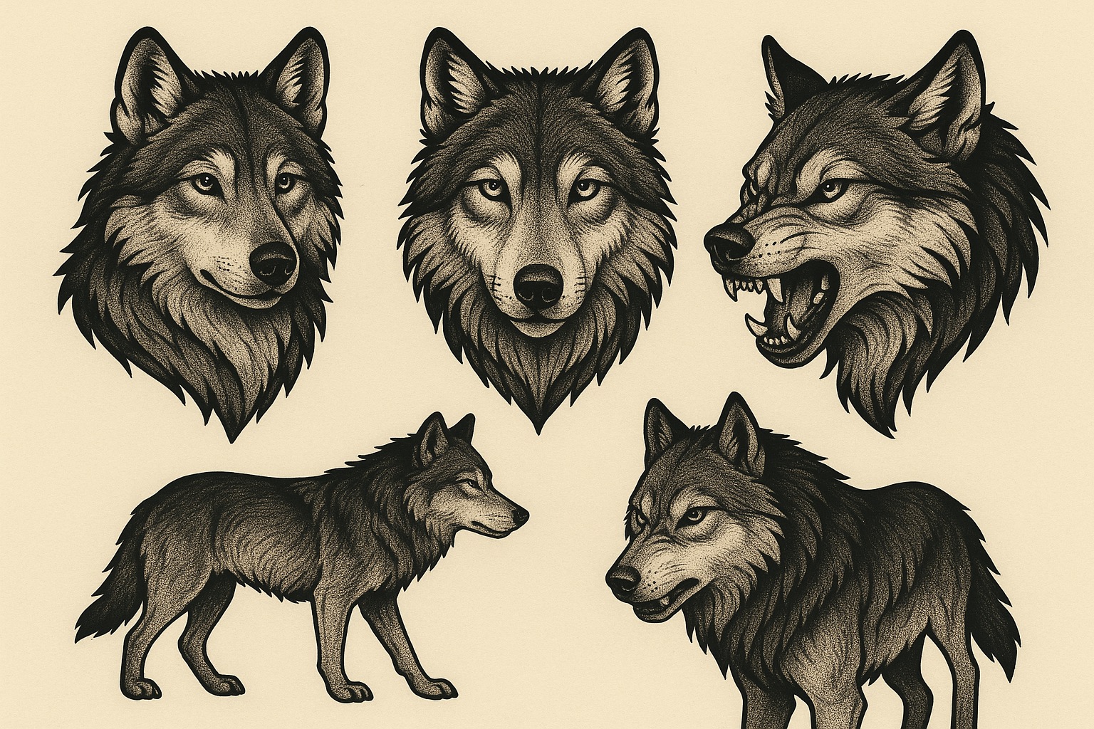 Realistic lone wolf tattoo portrait