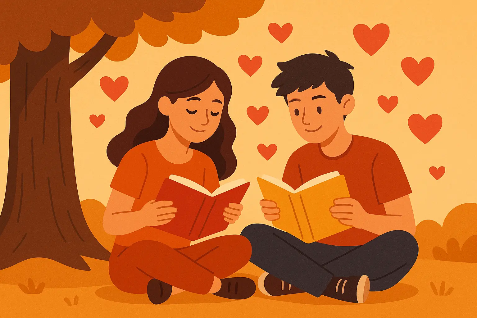 Young couple sharing a tender moment while reading together