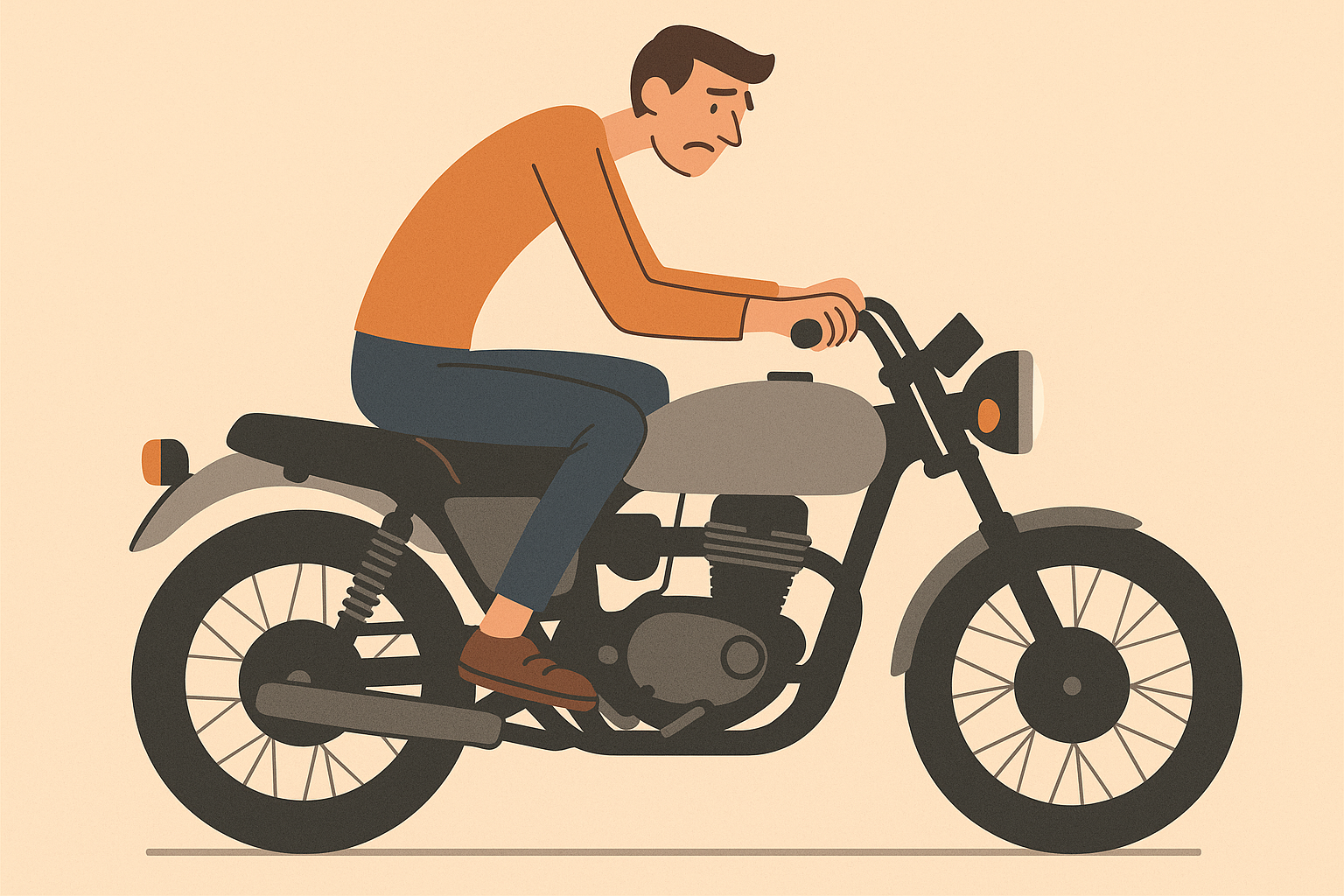 Tall rider on motorcycle showing ergonomic challenges