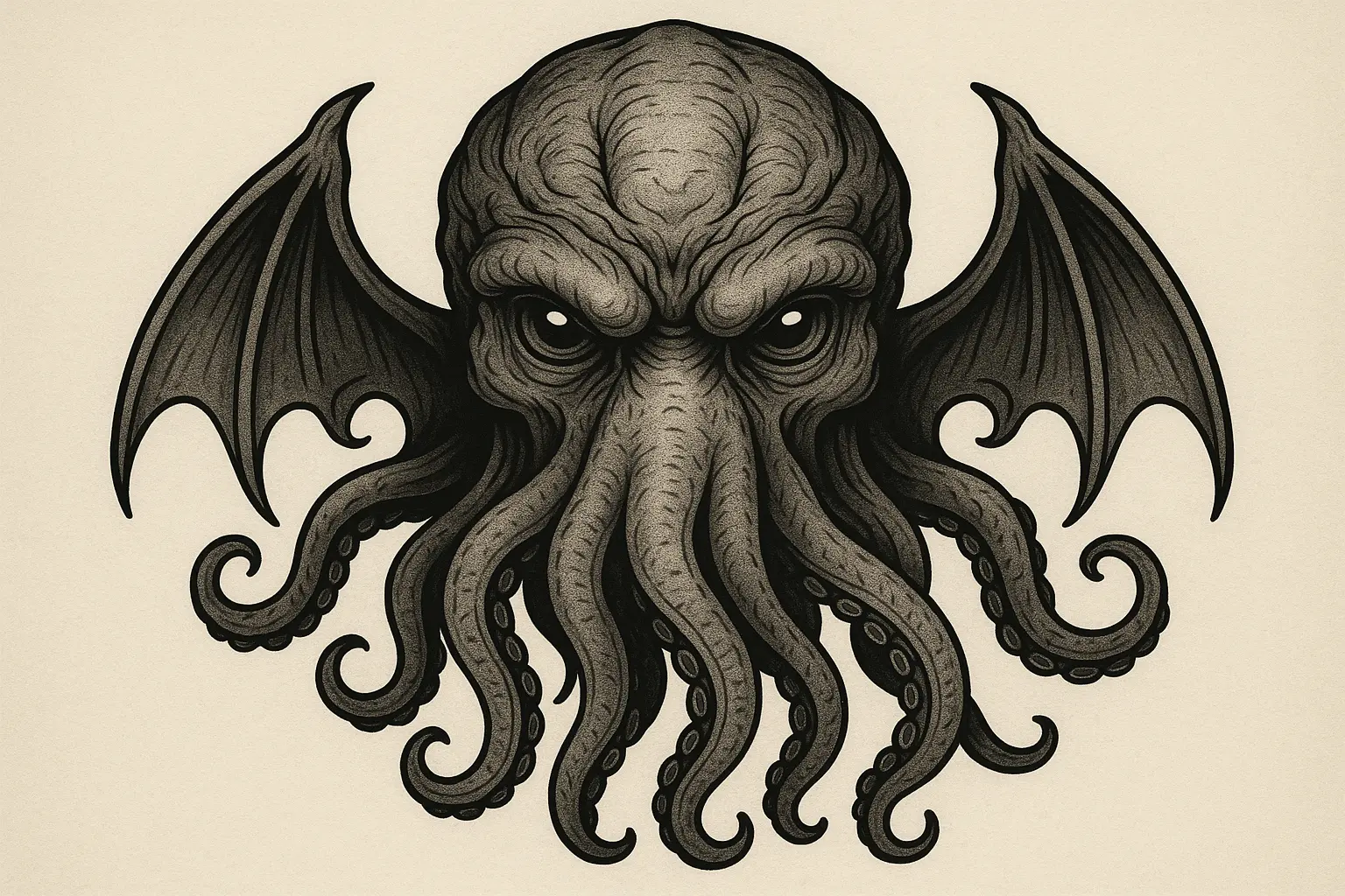 Realistic and detailed Cthulhu portrait tattoos