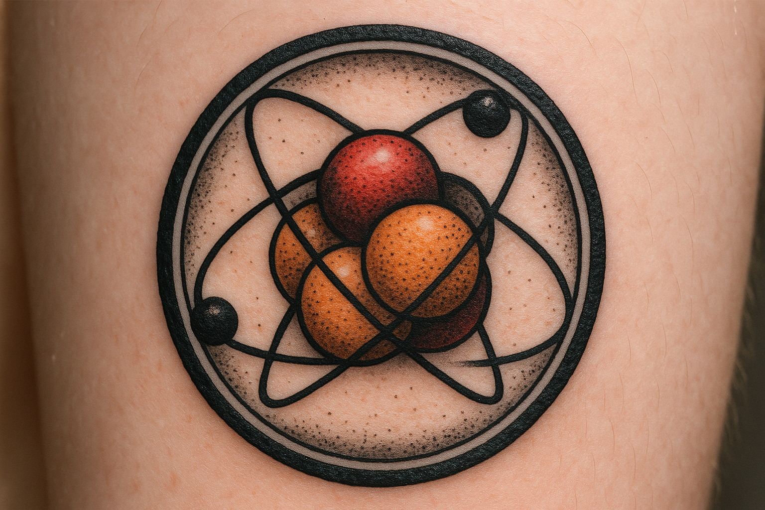 Helium atom cross-section tattoo design