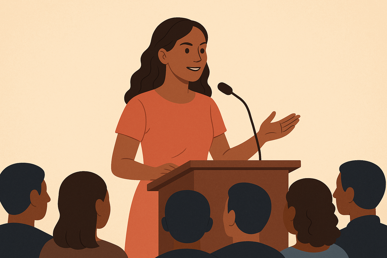 Mother confidently delivering speech at wedding podium