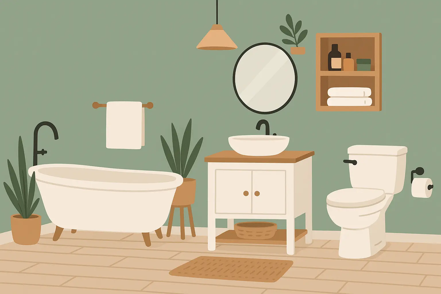 Sage green bathroom with natural lighting