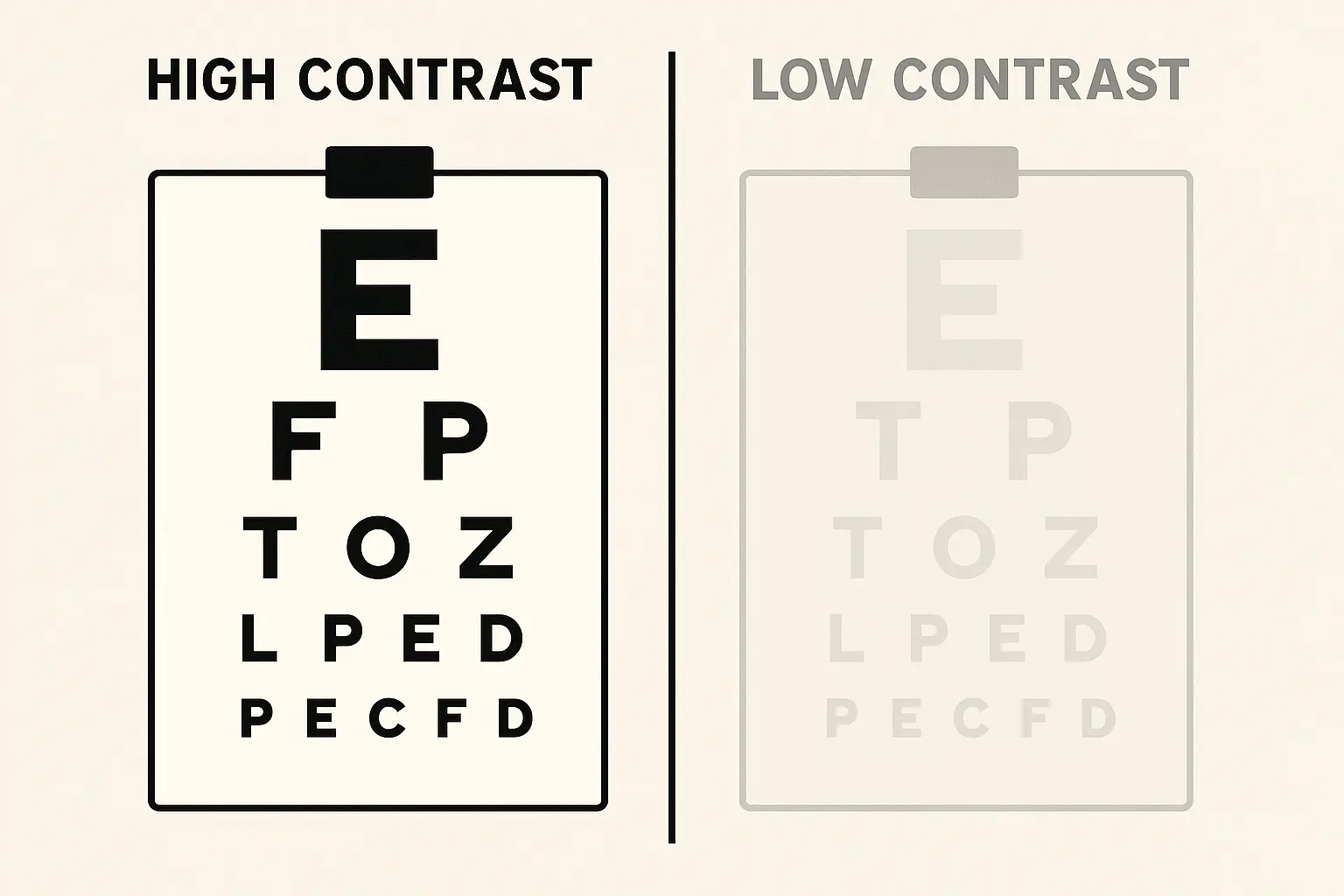 Low contrast eye test revealing hidden vision problems