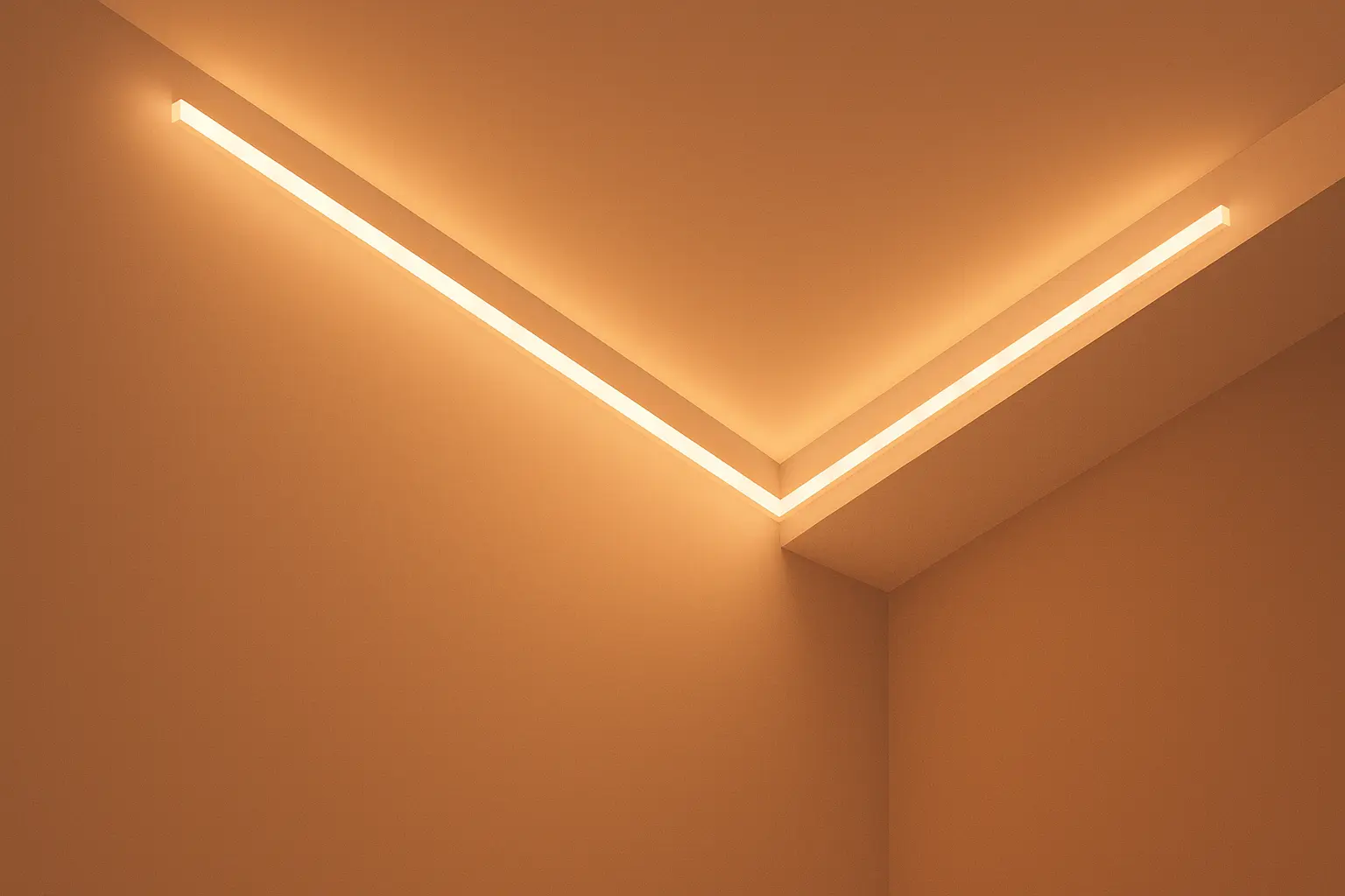 LED strip lighting in sloped ceiling bedroom
