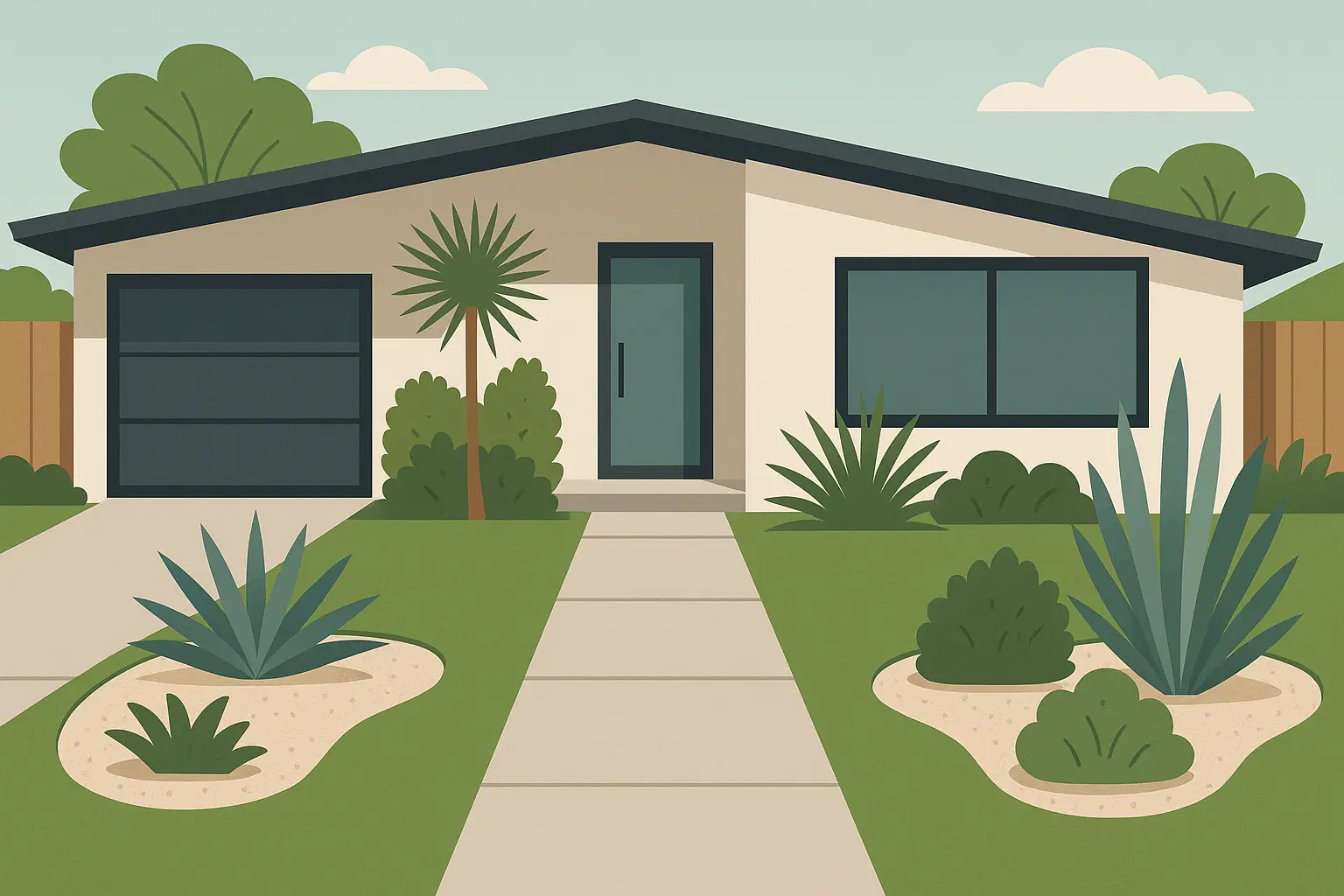 Artificial turf with accent gardens