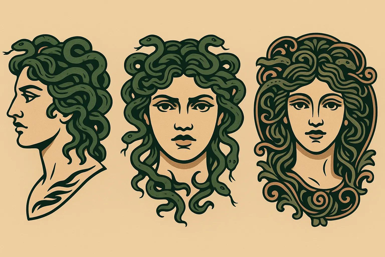 Small detailed Medusa face tattoo designs