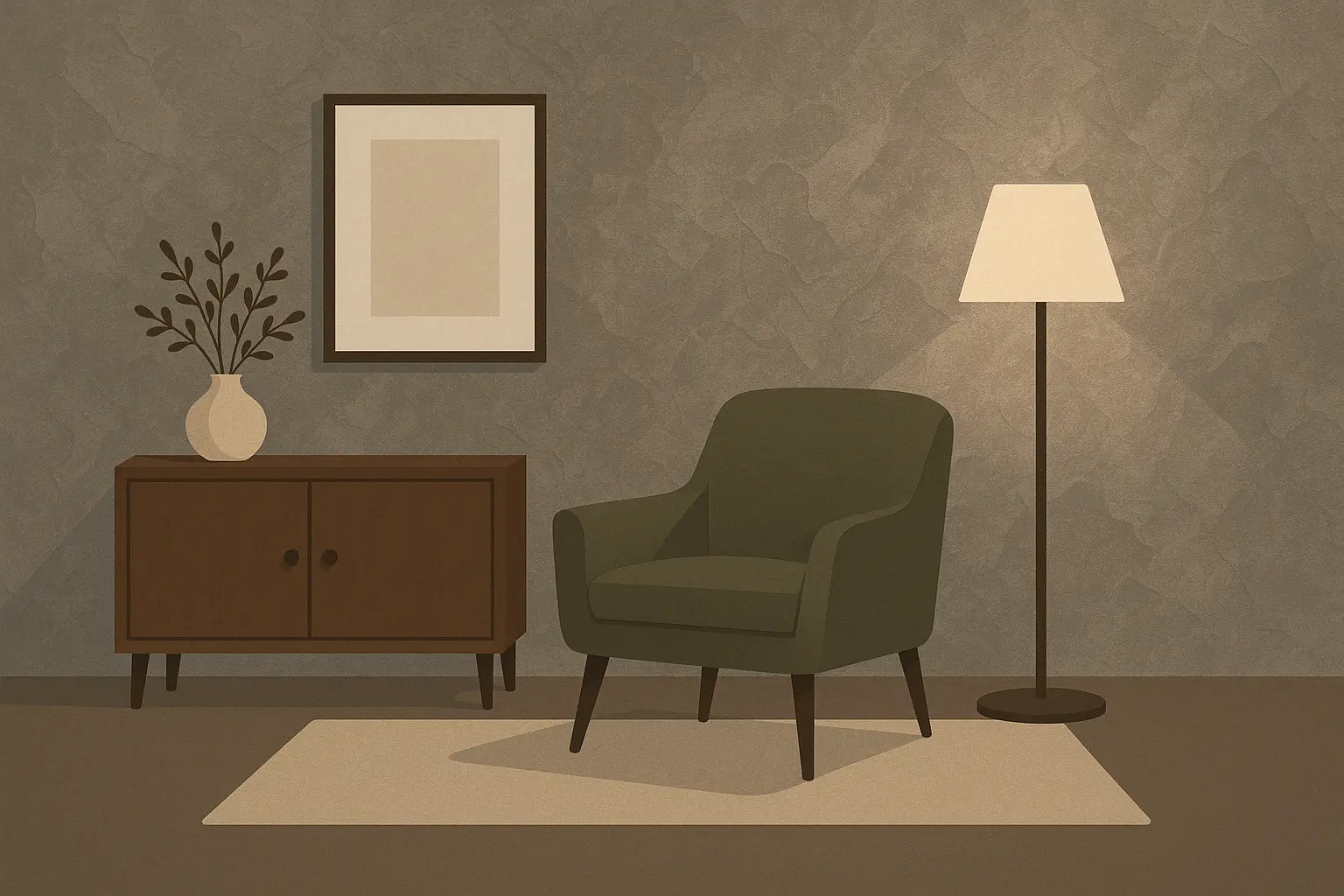 Textured grey wall treatment adding sophisticated depth