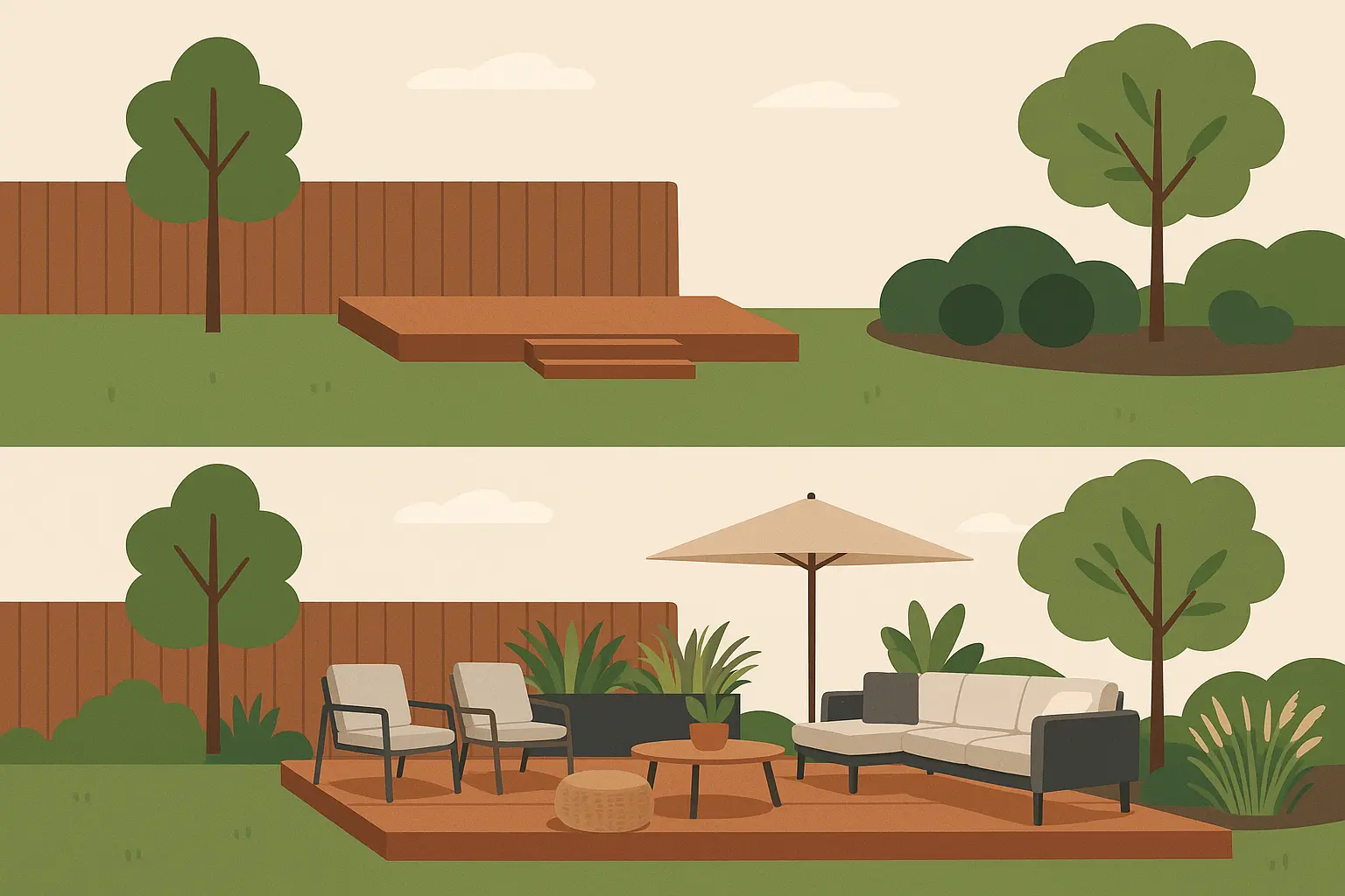 Modern deck design with outdoor furniture