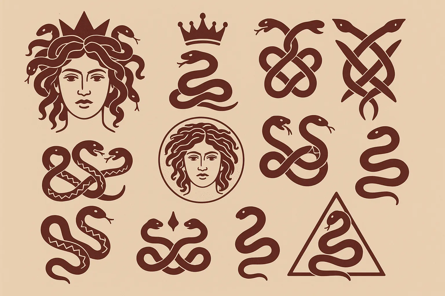 Snake-focused Medusa tattoo crown designs