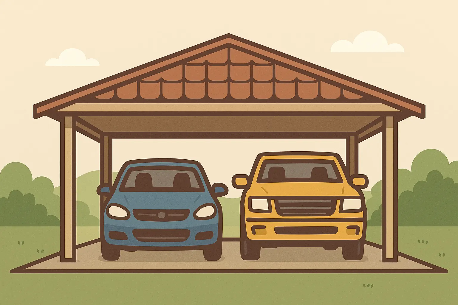Double-wide carport accommodating two vehicles